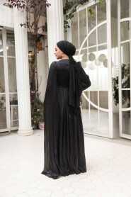 Modest Evening Dress - Cape Detailed Black Modest Evening Dress 53021S - 4
