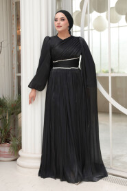 Modest Evening Dress - Cape Detailed Black Modest Evening Dress 53021S - 1