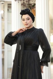 Modest Evening Dress - Cape Detailed Black Modest Evening Dress 5394S - 2