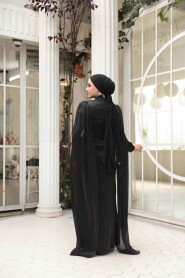 Modest Evening Dress - Cape Detail Black Modest Evening Dress 5418S - 4