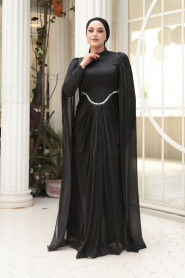 Modest Evening Dress - Cape Detail Black Modest Evening Dress 5418S - 2