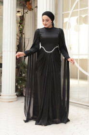 Modest Evening Dress - Cape Detail Black Modest Evening Dress 5418S - 3