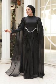 Modest Evening Dress - Cape Detail Black Modest Evening Dress 5418S - 1