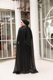 Modest Evening Dress - Cape Detail Black Modest Evening Dress 54391S - 4