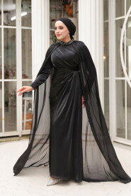Modest Evening Dress - Cape Detail Black Modest Evening Dress 54391S - 2