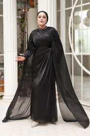 Modest Evening Dress - Cape Detail Black Modest Evening Dress 54391S - 3