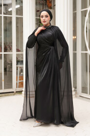 Modest Evening Dress - Cape Detail Black Modest Evening Dress 54391S - 1