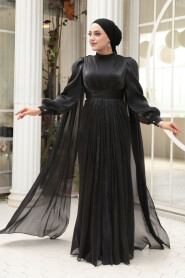 Modest Evening Dress - Cape Detail Black Modest Evening Dress 5447S - 1
