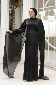 Modest Evening Dress - Cape Detail Black Modest Evening Dress 5447S - 3
