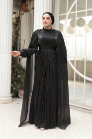 Modest Evening Dress - Cape Detail Black Modest Evening Dress 5447S - 4