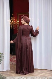 Modest Evening Dress - Cape Detailed Brown Modest Evening Dress 53021KH - 5
