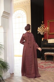 Modest Evening Dress - Cape Detailed Brown Modest Evening Dress 5394KH - 4