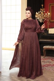 Modest Evening Dress - Cape Detailed Brown Modest Evening Dress 5394KH - 3