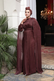 Modest Evening Dress - Cape Detail Brown Modest Evening Dress 5447KH - 2