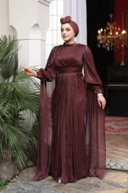 Modest Evening Dress - Cape Detail Brown Modest Evening Dress 5447KH - 3