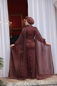 Modest Evening Dress - Cape Detail Brown Modest Evening Dress 5447KH - 6