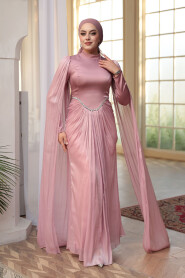Modest Evening Dress - Cape Detail Dusty Rose Modest Evening Dress 5418GK - 2