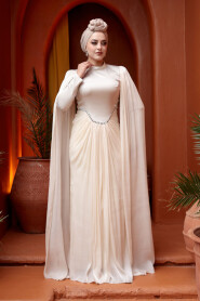 Modest Evening Dress - Cape Detail Ecru Modest Evening Dress 5418E - 3