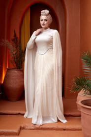 Modest Evening Dress - Cape Detail Ecru Modest Evening Dress 5418E - 1