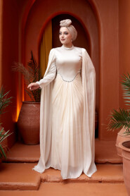 Modest Evening Dress - Cape Detail Ecru Modest Evening Dress 5418E - 2