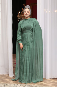 Modest Evening Dress - Cape Detail Green Modest Evening Dress 5447Y - 2