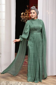 Modest Evening Dress - Cape Detail Green Modest Evening Dress 5447Y - 3