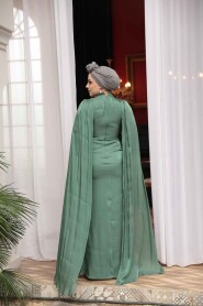Modest Evening Dress - Cape Detail Green Modest Evening Dress 5447Y - 4