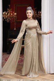 Modest Evening Dress - Cape Detail Mink Modest Evening Dress 5418V - 1