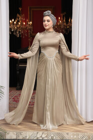 Modest Evening Dress - Cape Detail Mink Modest Evening Dress 5418V - 2