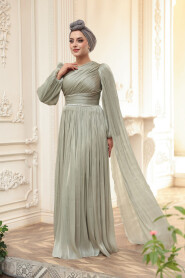Modest Evening Dress - Cape Detailed Mint Modest Evening Dress 53021MINT - 1