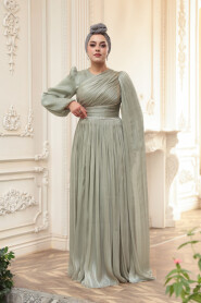 Modest Evening Dress - Cape Detailed Mint Modest Evening Dress 53021MINT - 2