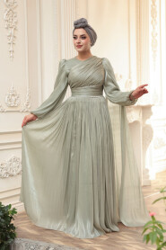 Modest Evening Dress - Cape Detailed Mint Modest Evening Dress 53021MINT - 3
