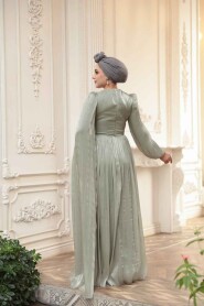 Modest Evening Dress - Cape Detailed Mint Modest Evening Dress 53021MINT - 4