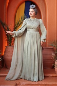 Modest Evening Dress - Cape Detailed Mint Modest Evening Dress 5394MINT - 2