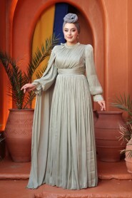 Modest Evening Dress - Cape Detailed Mint Modest Evening Dress 5394MINT - 3