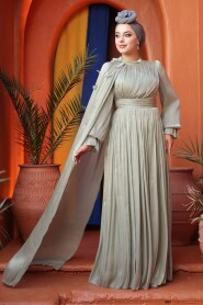 Modest Evening Dress - Cape Detailed Mint Modest Evening Dress 5394MINT - 1