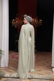 Modest Evening Dress - Cape Detail Mint Modest Evening Dress 54391MINT - 4