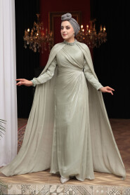 Modest Evening Dress - Cape Detail Mint Modest Evening Dress 54391MINT - 1