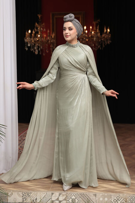 Modest Evening Dress - Cape Detail Mint Modest Evening Dress 54391MINT - NEVA STYLE