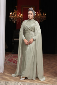 Modest Evening Dress - Cape Detail Mint Modest Evening Dress 54391MINT - 2