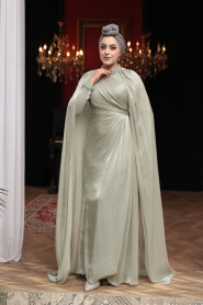 Modest Evening Dress - Cape Detail Mint Modest Evening Dress 54391MINT - 3