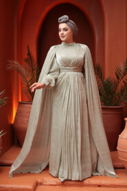 Modest Evening Dress - Cape Detail Mint Modest Evening Dress 5447MINT - 2