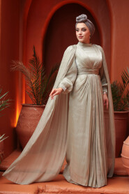 Modest Evening Dress - Cape Detail Mint Modest Evening Dress 5447MINT - 3