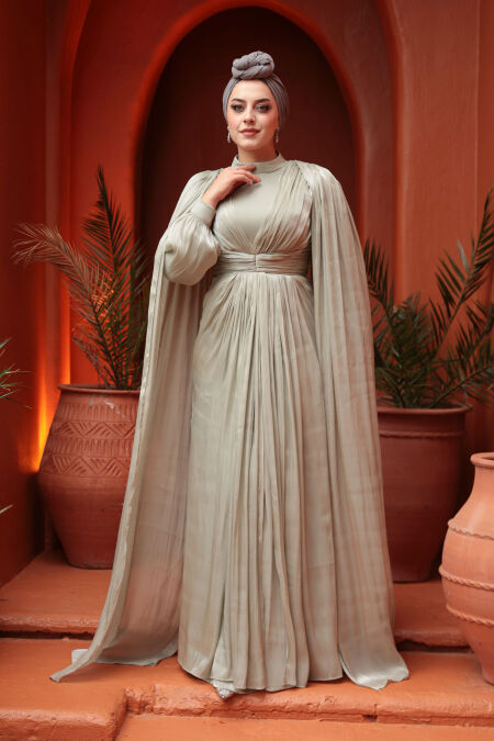 Modest Evening Dress - Cape Detail Mint Modest Evening Dress 5447MINT - NEVA STYLE