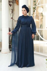 Modest Evening Dress - Cape Detailed Navy Modest Evening Dress 5394L - 1