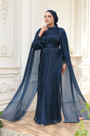 Modest Evening Dress - Cape Detail Navy Blue Modest Evening Dress 5447L - 2