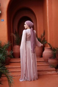 Modest Evening Dress - Cape Detailed Powder Modest Evening Dress 53021PD - 4