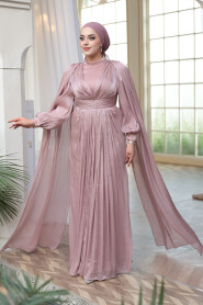 Modest Evening Dress - Cape Detail Powder Modest Evening Dress 5447PD - 2
