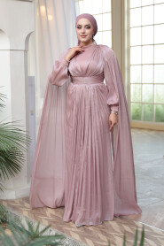 Modest Evening Dress - Cape Detail Powder Modest Evening Dress 5447PD - 3