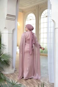 Modest Evening Dress - Cape Detail Powder Modest Evening Dress 5447PD - 4